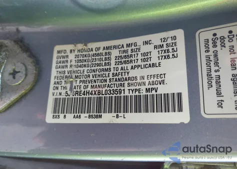 2011 Honda Cr-V Se from USA, damaged, VIN 5J6RE4H4XBL033591